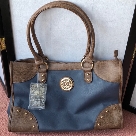 chateau Handbags - Chateau Blue And Brown faux leather Handbag